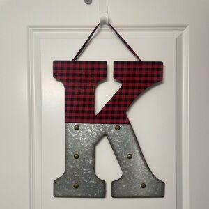 Silver, Red & Black plaid Over the Door hanging letter